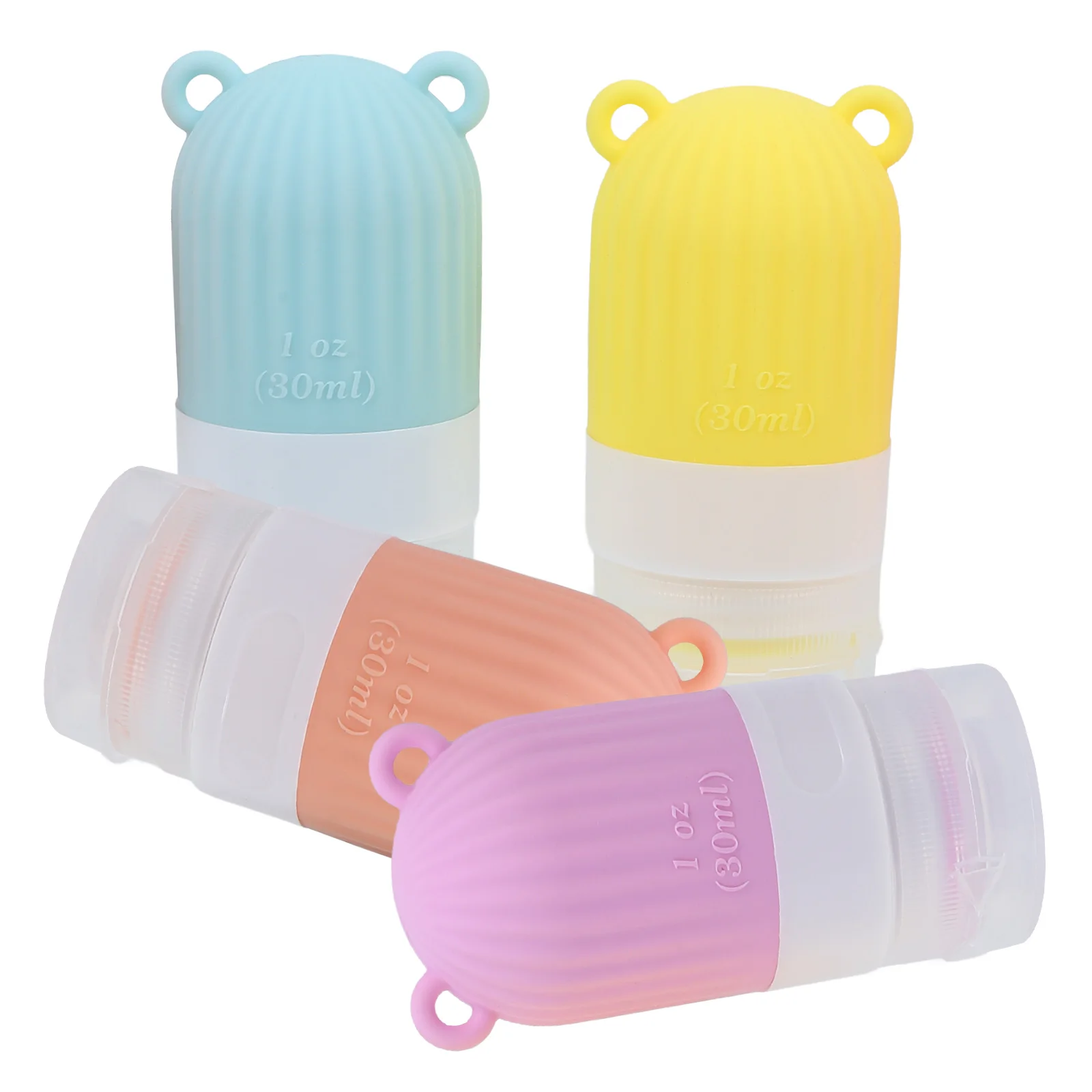 

4 Pcs Travel Bottles Portable Cream Jars Food Grade Silicone Liquid Containers Clear Yellow Orange