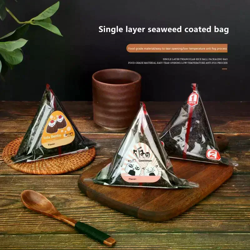 200Pcs Triangular Rice Ball Packaging Bag With Stickers Mold Nori Seaweed Onigiri Sushi Plastic Gift Bags Bento Accessories