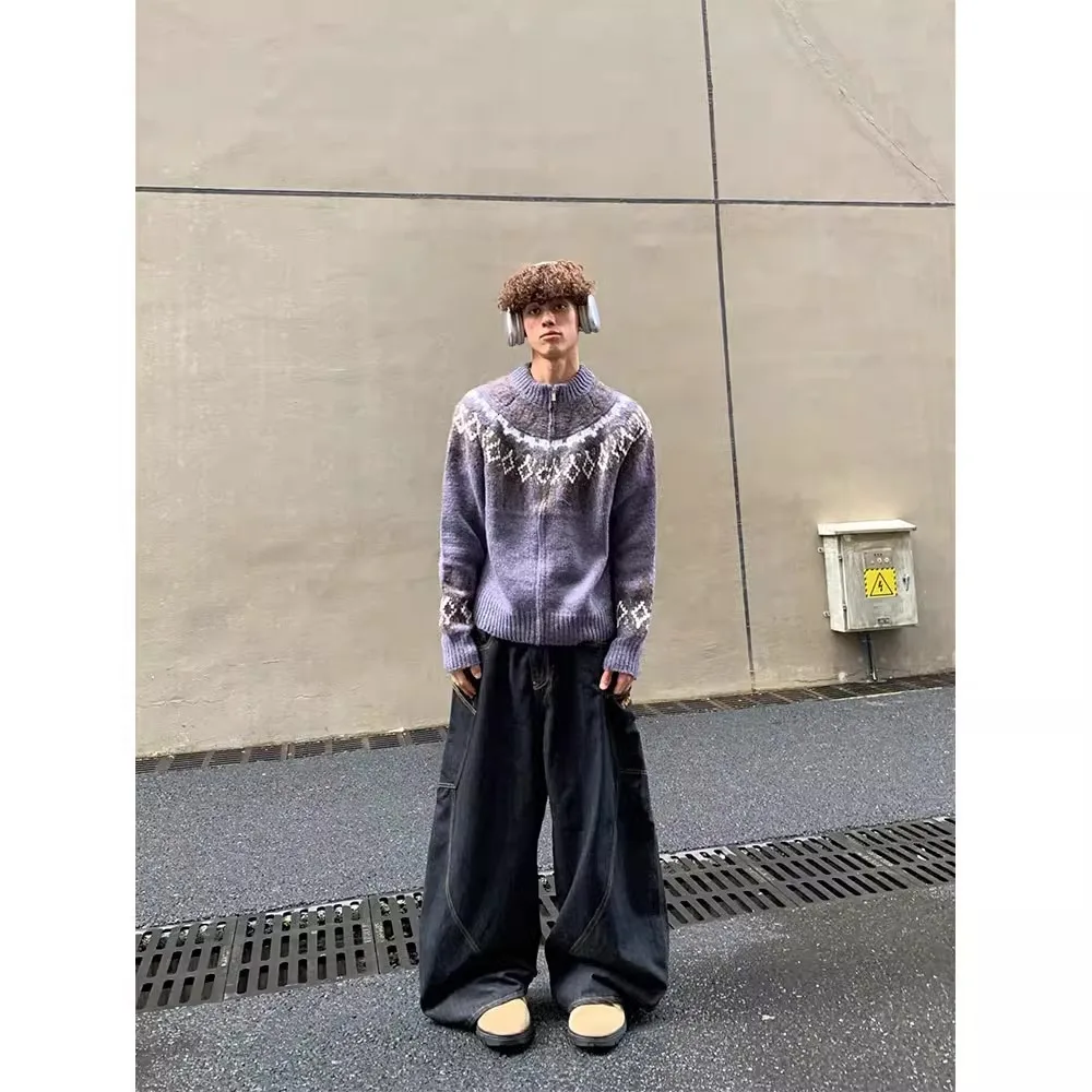 Men's Sweater Autumn Winter New Crewneck Zip Knitting Cardigan Lazy Vibe Loose Casual Knitting Jacket Outerwear