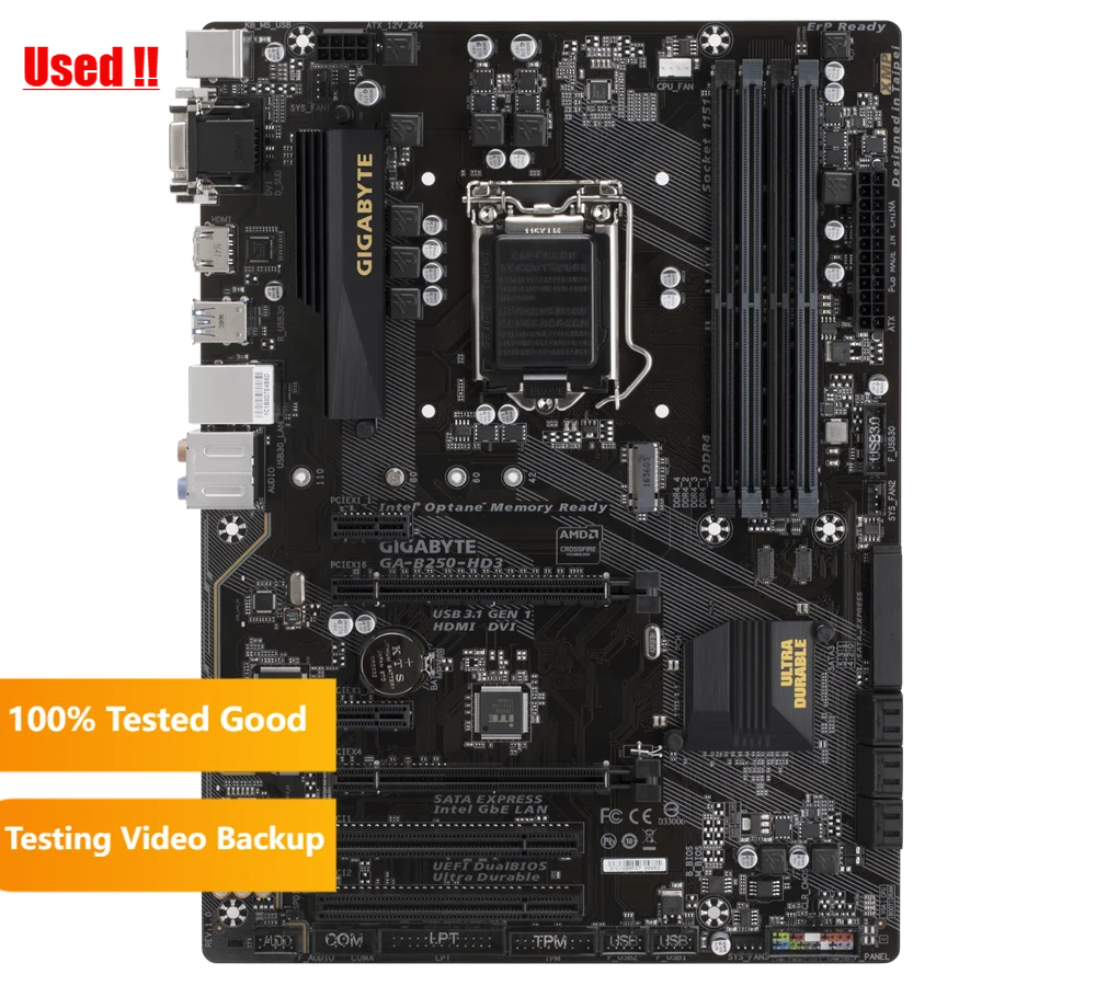 لوحة أم لسطح المكتب جيجابايت B250 HD3 LGA 1151 تدعم 6th/7th-Gen i7 i5 i3 DDR4 64GB M.2 SSD