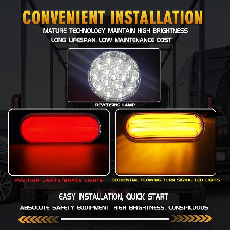 Universal LED Tail Lights para caminhão Trailer, Correndo Lâmpadas de Freio, Fluindo Turn Signals, Invertendo Luz, Fumado 90LED, DC 12-30V