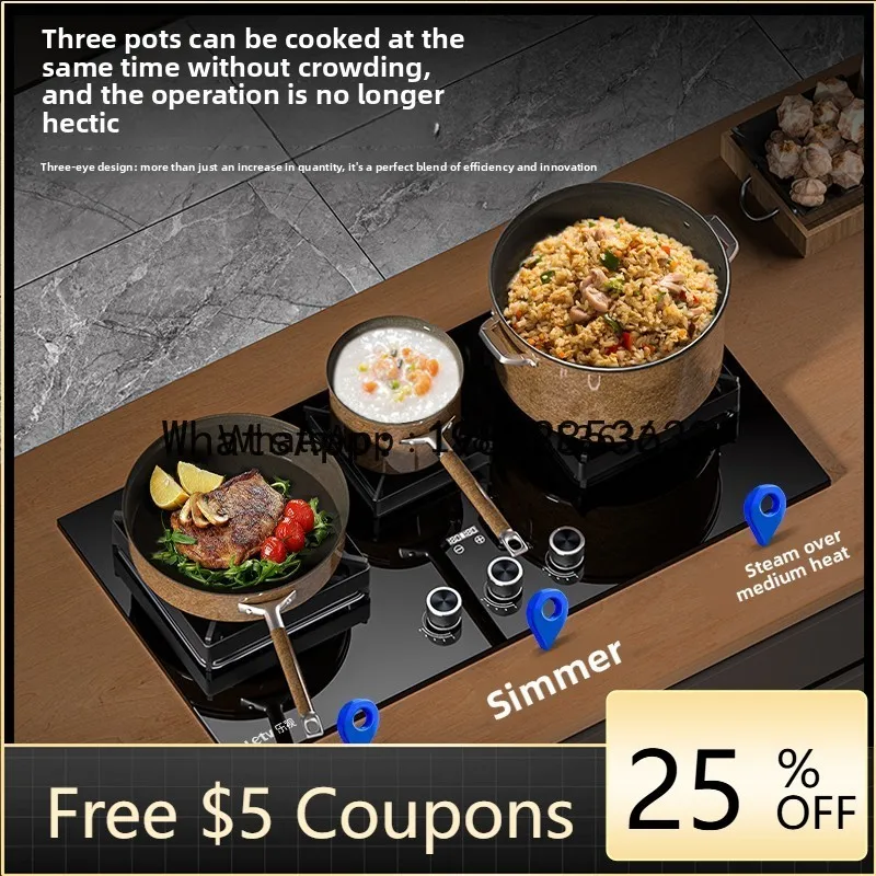 A1  Three-Burner Gas Stove Built-in Natural Liquefied Gas  Timer High Heat Dual Burner Household Commercial Stove