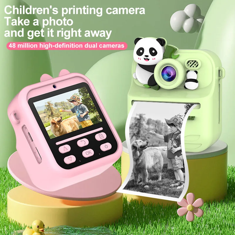 

Mini Instant Print Camera 2.4 Inch IPS Screen Thermal Photo Printer 48MP Dual Lens Rechargeable Portable Digital Camera for Kids
