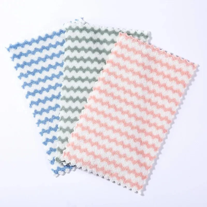 20Pcs Kitchen Wipes Coral Velvet Wave Design Wipes Microfibre Thickened Absorbent Wipes Household Cleaning Cloth Set