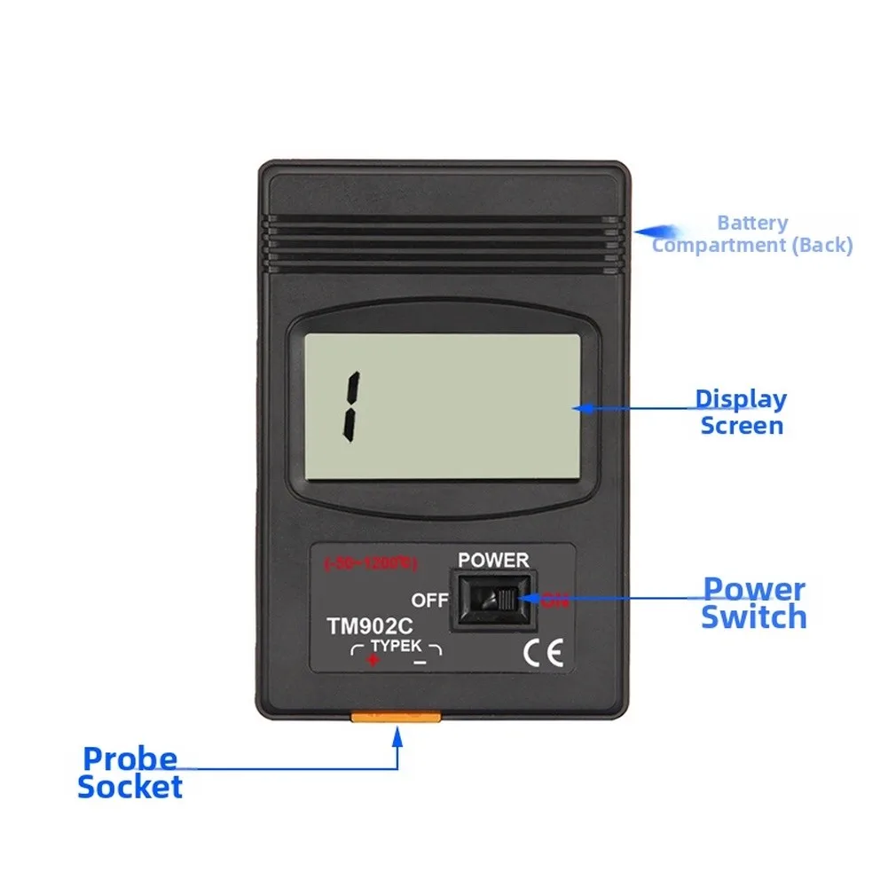 TM902CK Digital Temperature Tester for K Type Probes Large Screen Display 1999 Count Rugged Lightweight Design