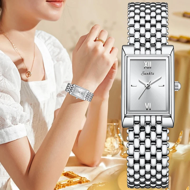 SUNKTA Elegant Luxury Woman Watch Classic Fashion Grace Simple Dial Clock Stainless Steel Slim Waterproof Women's Wristwatch New