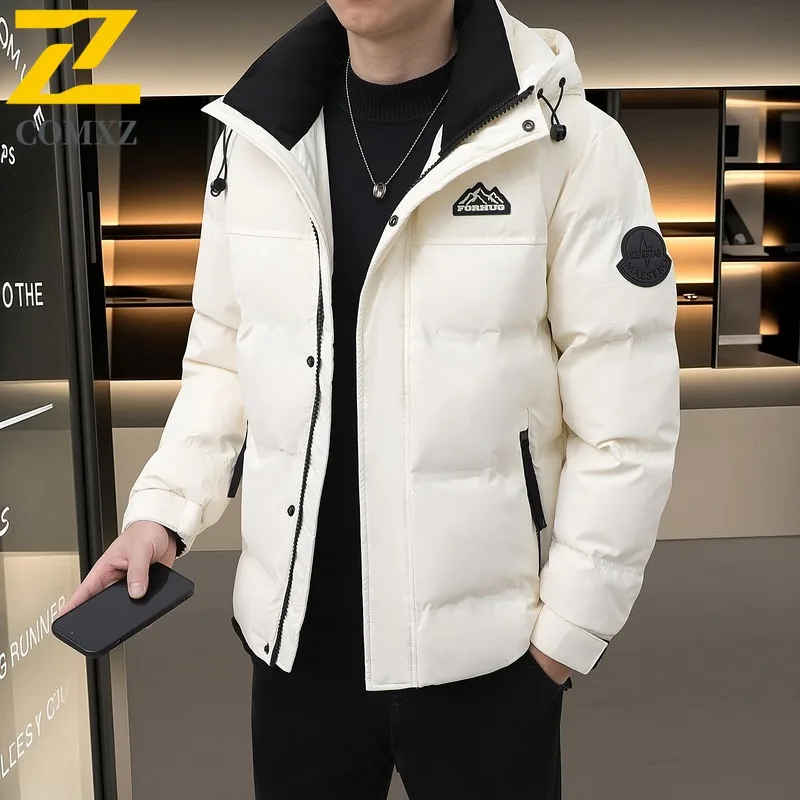 COMXZ 2025 Winter Warm Thick White Duck Down Coat Detachable Hood Windproof Waterproof Lightweight Shiny Outdoor Sport Coat​