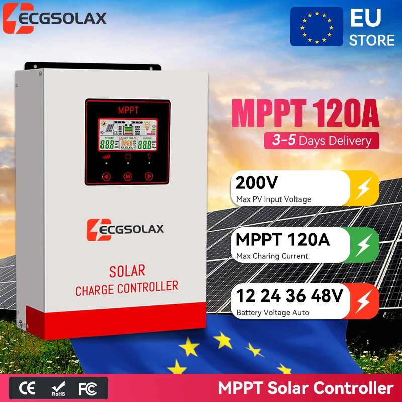 ECGSOLAX 120A MPPT Solar Charge Controller 20V tot 80V Auto PV Max Input 250V Ingebouwde slimme ventilator Solar Panel Regulator Controller voor 12V 24V 36V 48V LiFePO4 batterij Lithium Iron Phosphate