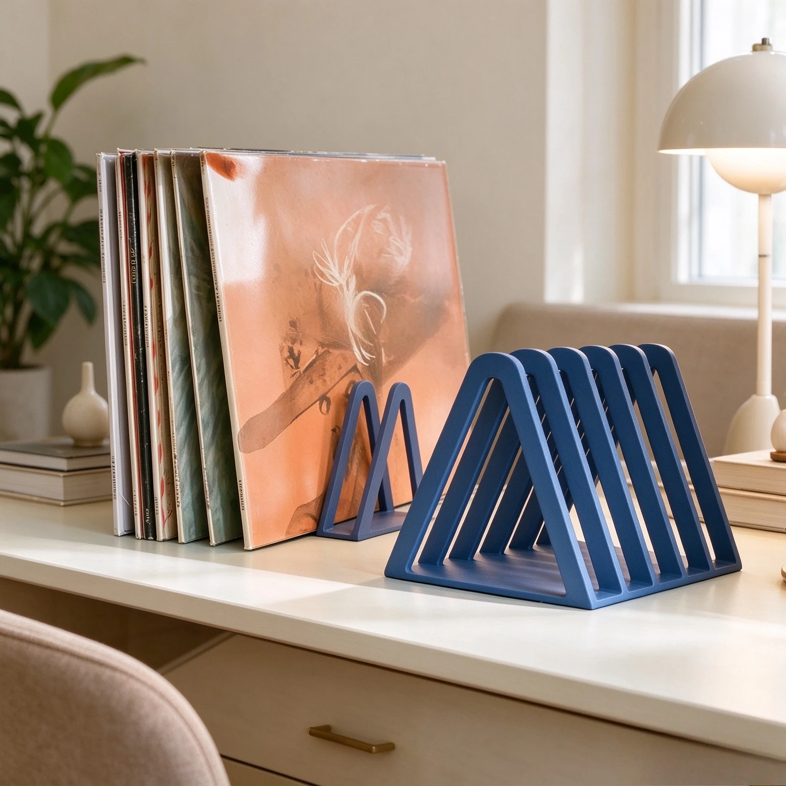 Carbon Fiber Vinyl LP Display Rack, Tabletop Album Record Holder for Home Office, Music Room and Audio Collection Storage