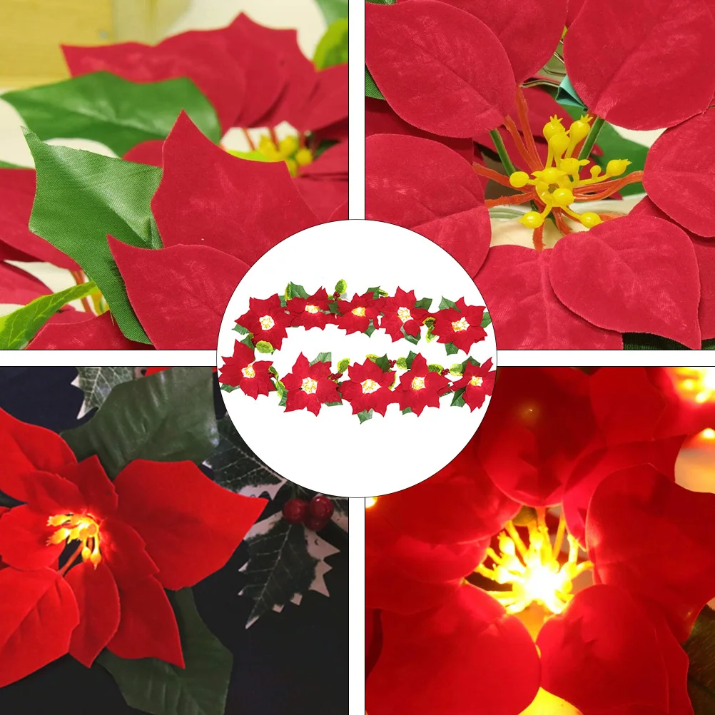 1 قطعة عيد الميلاد زهرة حمراء سلسلة أضواء 2 متر عيد الميلاد باب Lintel مصباح ديكور عطلة الإضاءة الدافئة عيد الميلاد سلسلة أضواء