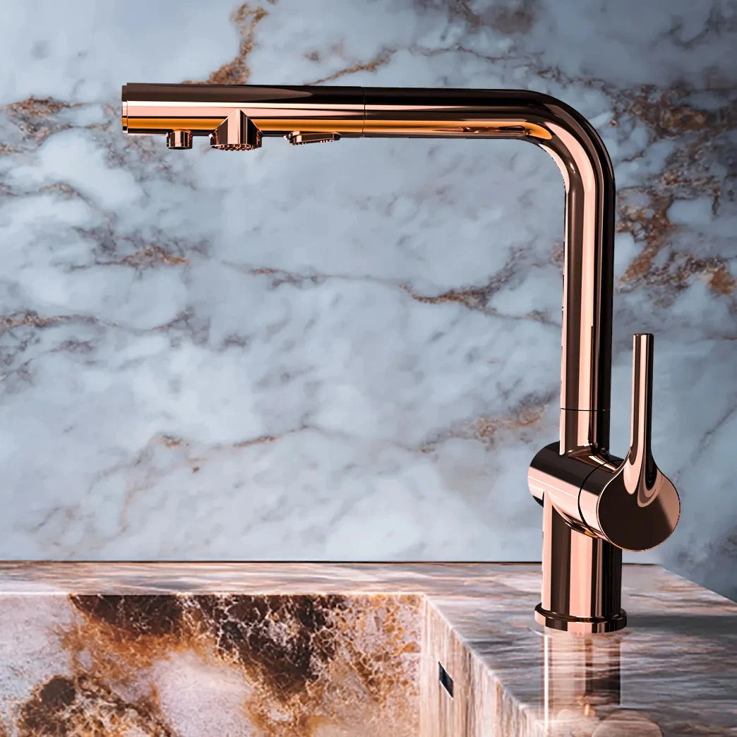 

Brass single handle cold and hot mixer water filter kitchen tap with pull out spray