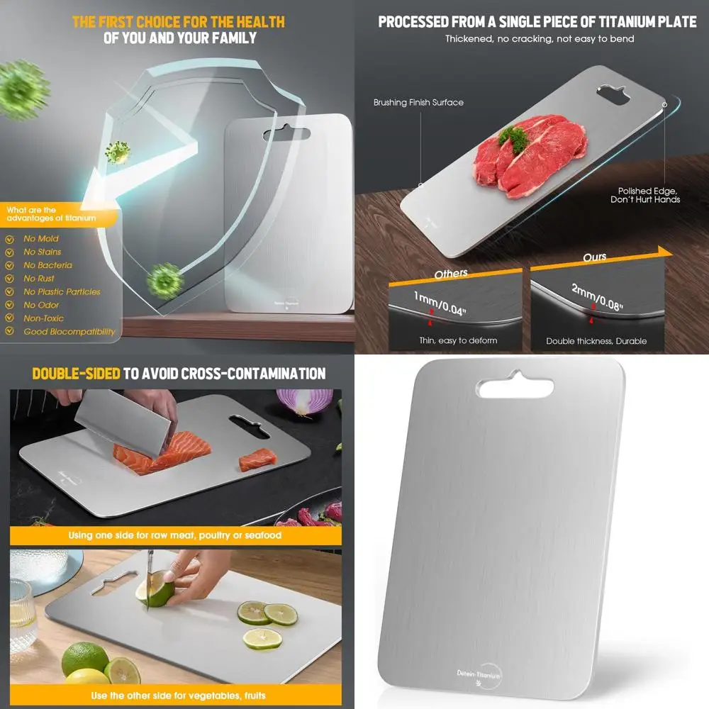 

Pure Titanium Cutting Board - 2mm Thick, 18x12 Inch, Silver, Rectangular, Stain Resistant, Non-Slip for Meat, Veg, Fruit, Charcu