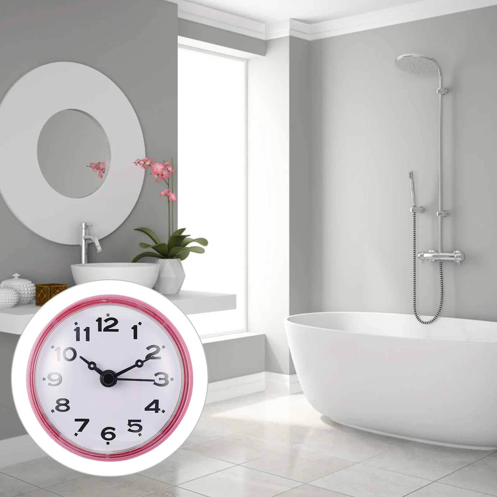 

1Pcs Waterproof Mute Bathroom Clock Suction Cup Hanging Silent Wall Clock Anti-Fog Shower Kitchen Timer Operated