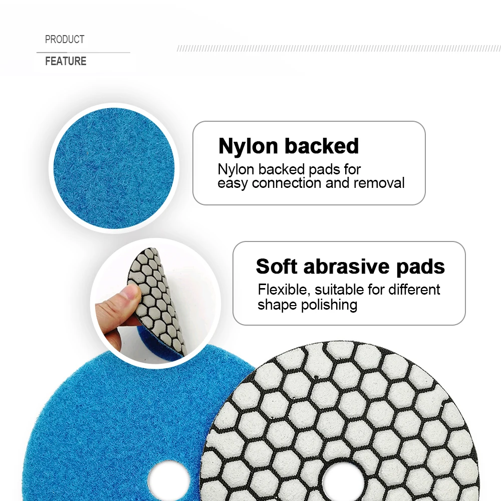 Imagem -06 - Shdiatool-diamond Dry Polishing Pads Grupo Almofadas Flexíveis Espuma M14 Plástico Velco Backer Adaptador de Haste Redonda 503000 Pcs
