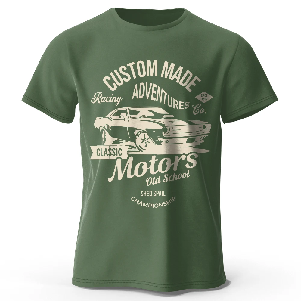 Men's Motors Printed T-Shirt 100% Cotton Oversized Vintage Old School Graphic Tees for Men Women Summer Tops