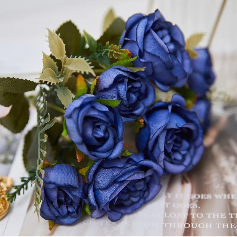 Vintage 8-Köpfige Künstliche Pfingstrosen & Grüne Rosen für Hochzeit, Schreibtisch, Raumdekoration, Party, DIY-Sträuße, Kunstblumen-Arrangements – Detail 12