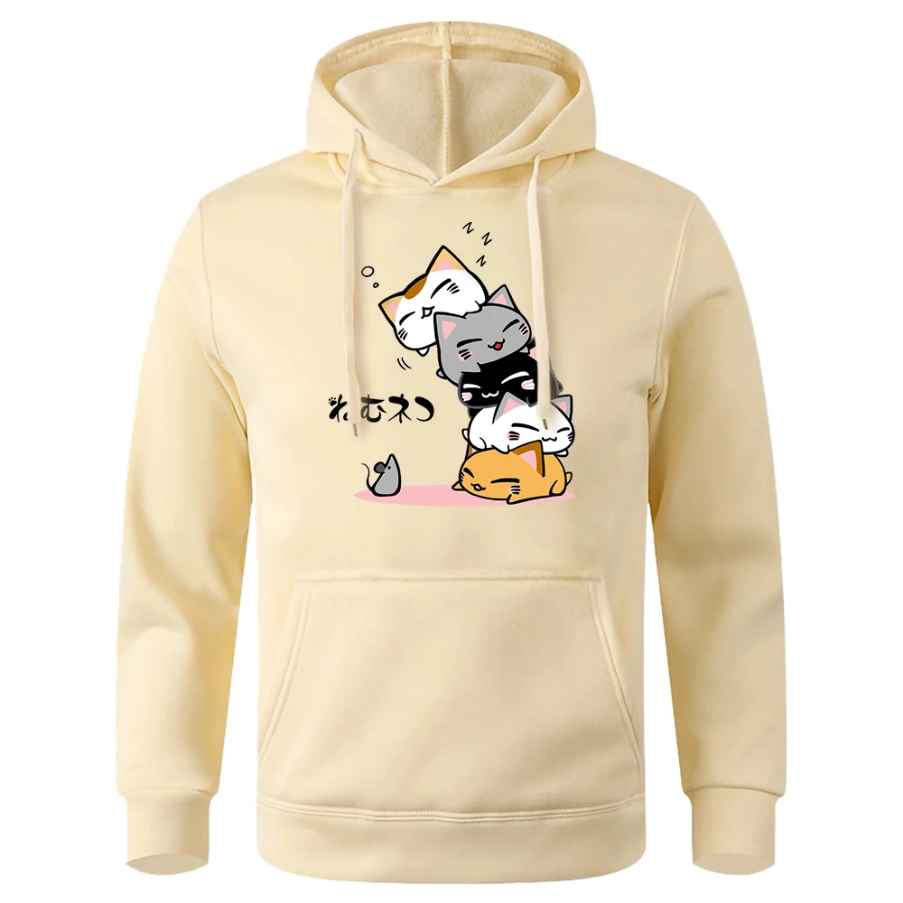 Cute Stacked Cats Sleeping Don'T See The Mouse Mens Hoodies Loose Oversized Hooded Basic All Match Tracksuit Sports Sweatshirt