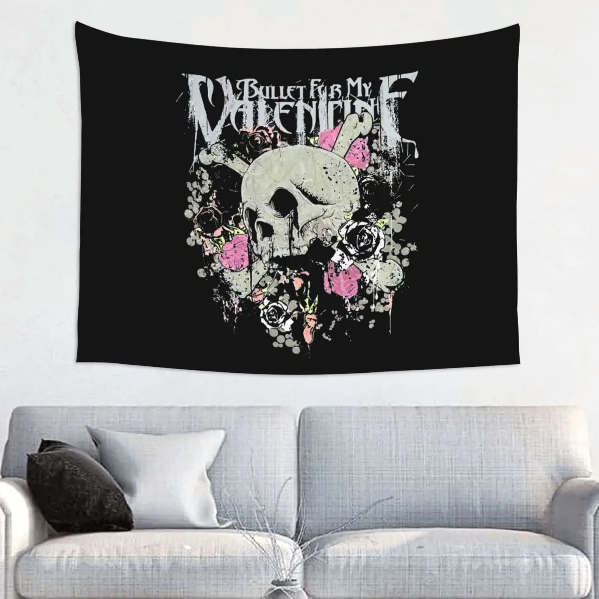 Bullet For My Valentine Skull Roses Tapestry Wall Hanging Hippie Fabric Wall Tapestry Music Throw Rug Blanket Room Decor Tapiz