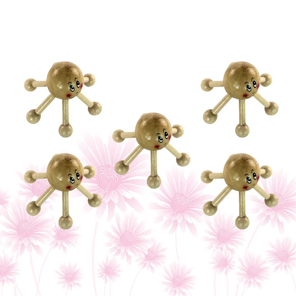 

5 шт. деревянный массажный инструмент, массажер для головы для релаксации тела, портативный практический массажер, инструмент для ухода за кожей с улыбающимся лицом