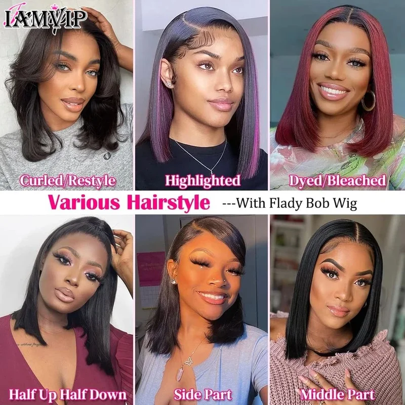 IAMVIP Short Bob Wig Bone Straight 200% Bob Wig Lace Front Human Hair Wigs For Women HD Lace Frontal Wig Glueless Wig Human Hair