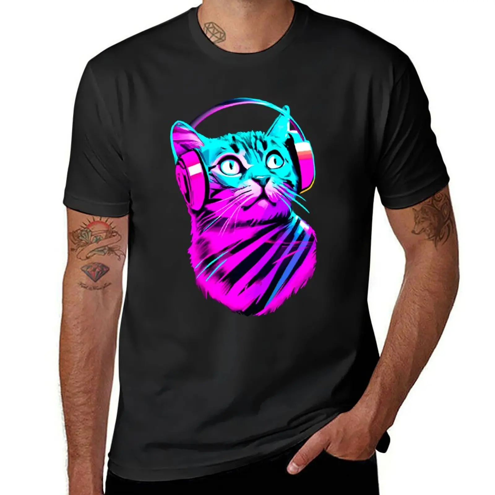 

80's Cat With Headphones T-Shirt croswit shirt man baggy shirts shirts graphic summer 2025 workout shirts for men