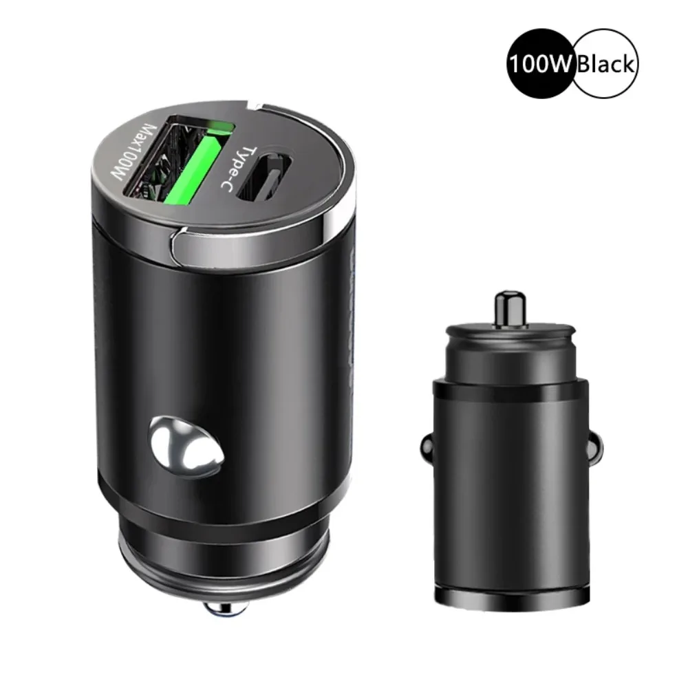 Universal 100W Car Charger Mini Dual Ports Phone Charger Fast Charging Type C USB Charger Socket