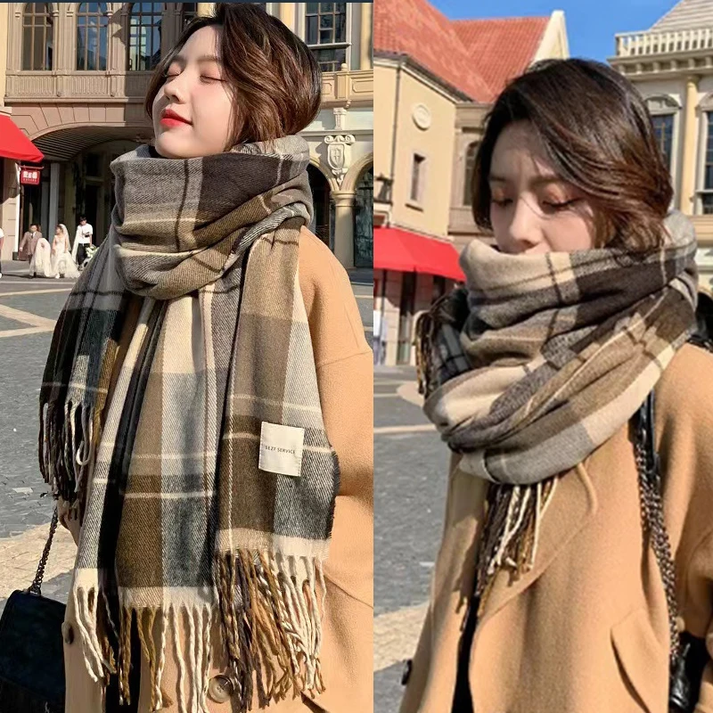 Autumn And Winter Scarf Fashionable And Versatile Korean Style Plaid Thickened Scarf Warm Shawl For Male And Female Students