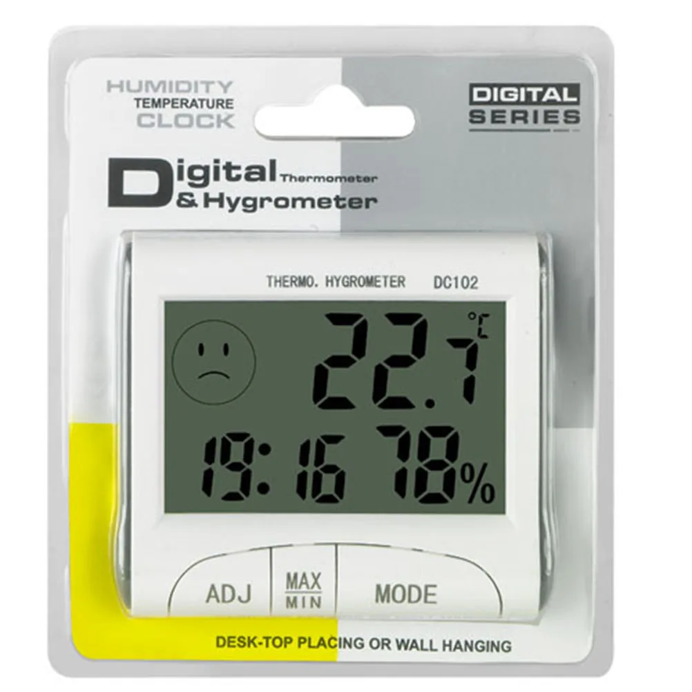 

Digital Hygrometer Thermometer Temperature Humidity Monitor Desk Clock Face School Warehouse Indoor Max Min Automatic