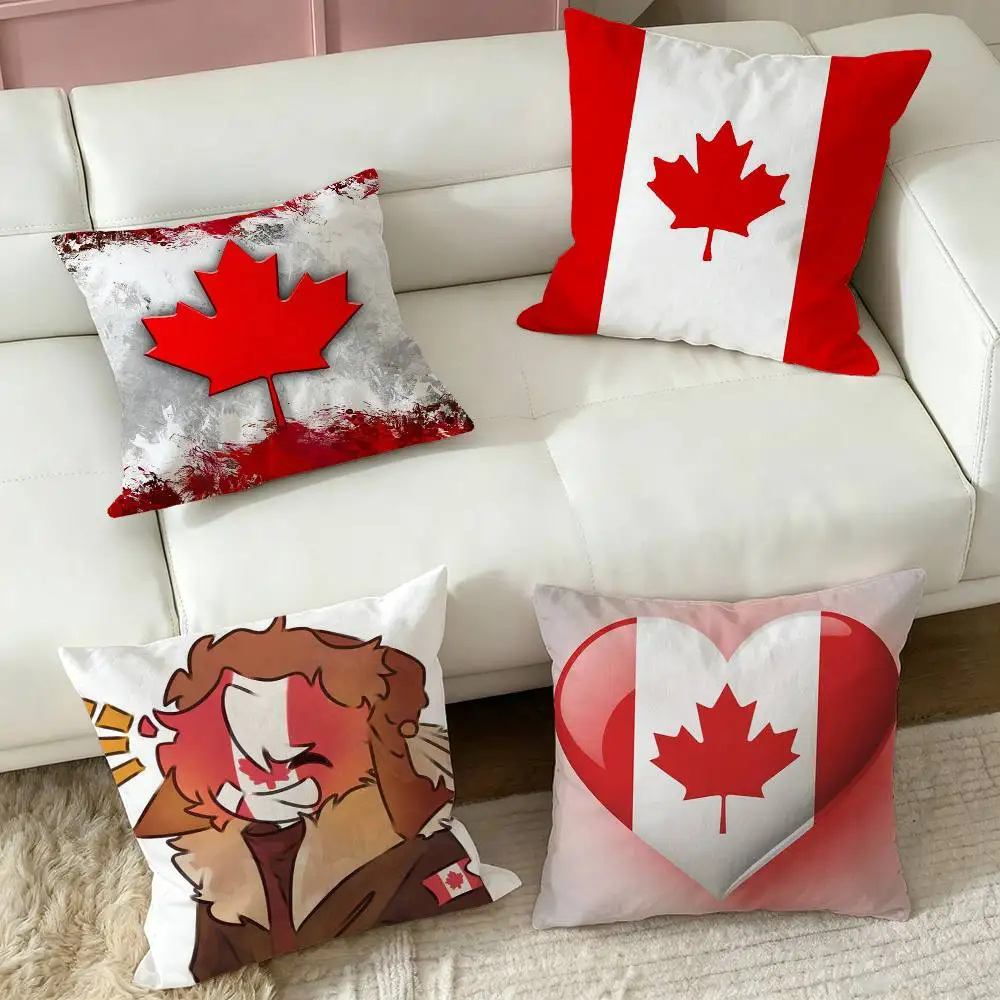 bb-Canada Flag Aesthetic  Square Double-Sided printed Pillow Case Bedroom Bedside Pillow Sofa Cushion Cover