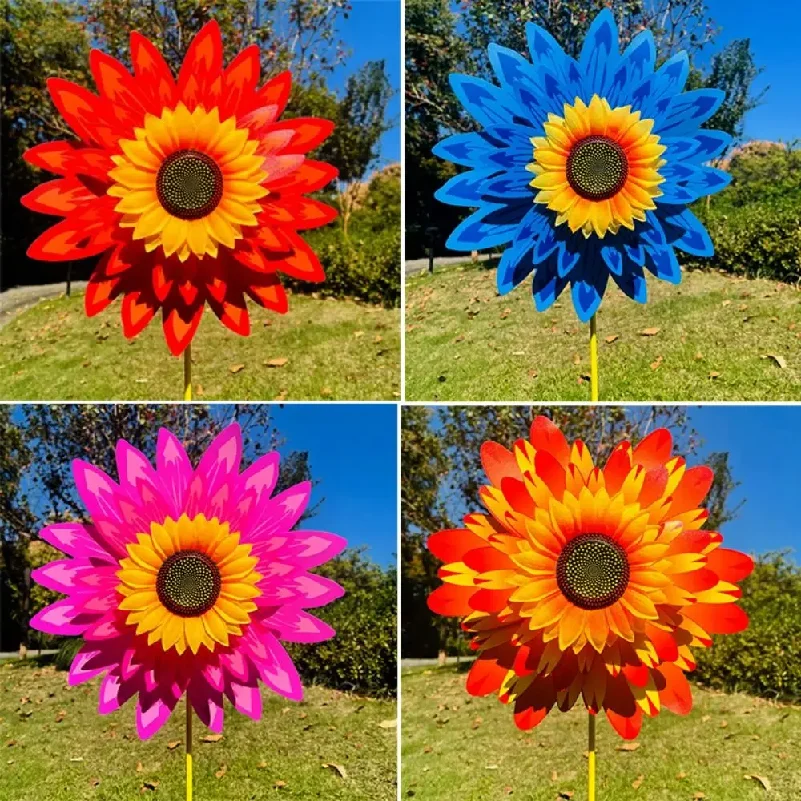 Multistyles Sunflower Windmill PVC Diameter 36+25cm Rotating Sunflower Stake Standing Lawn Flower Pinwheel