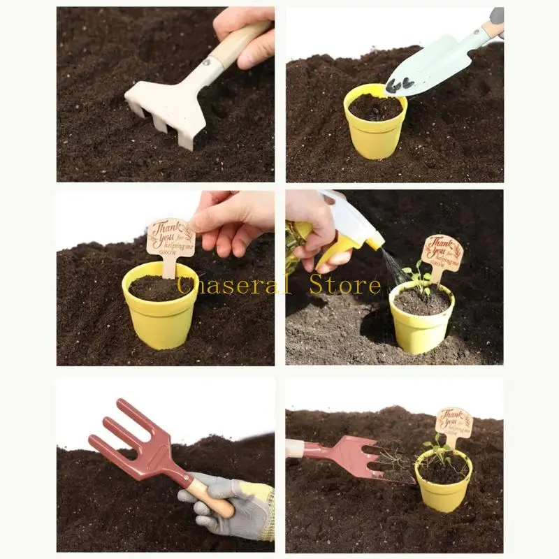 E7CE Pretend Gardening Tools for Kids with Apron, Rake and Storage Bag