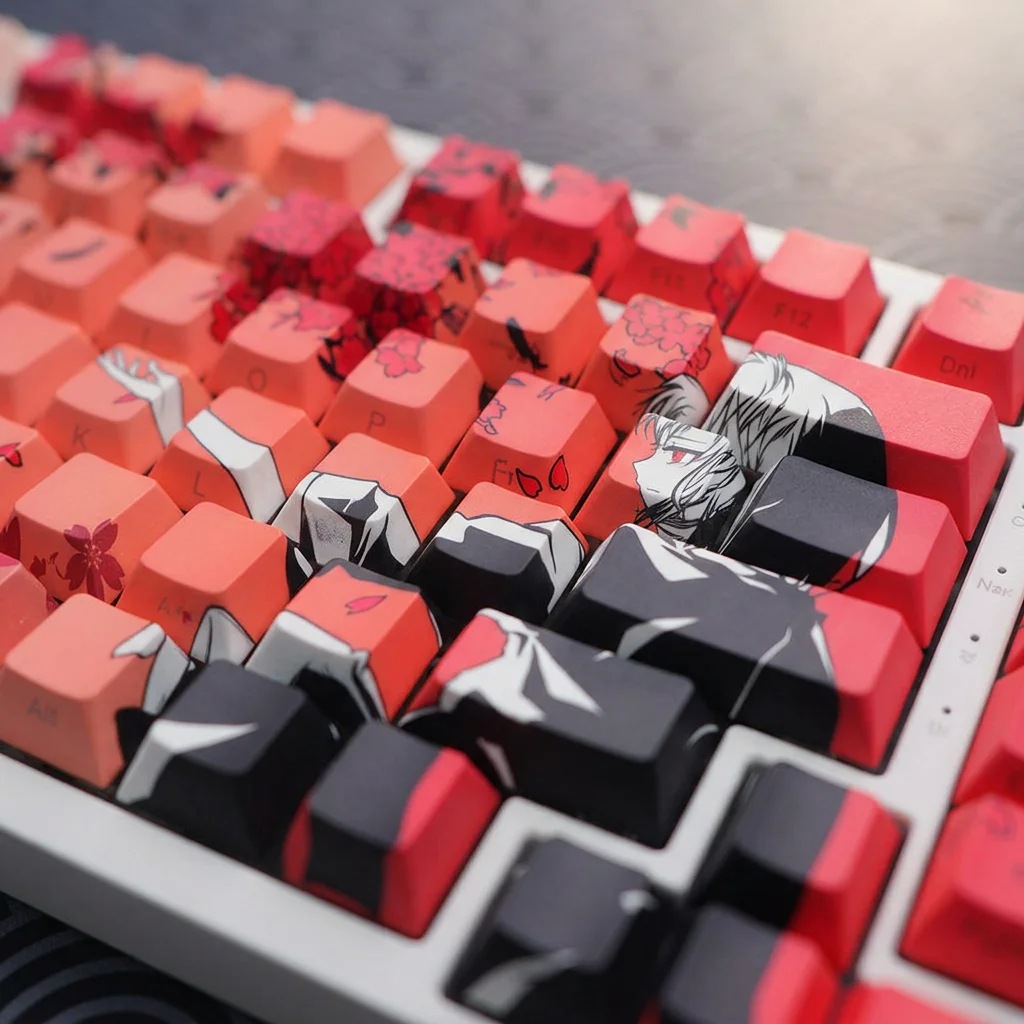 Sakura Girl Theme Keycaps Original Height Side-Engraved Transparent Design Gaming Keyboard Switches Customizable Keycaps