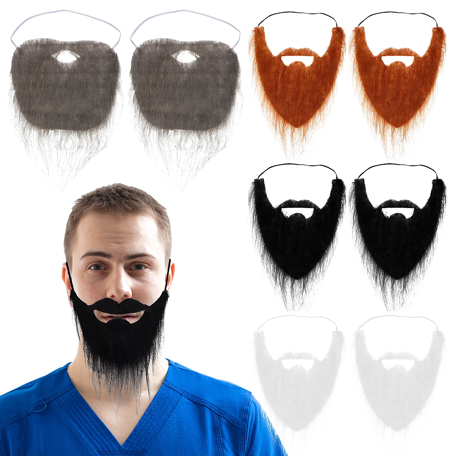 

8 Pcs Large Beards White Black 2 Brown 2 Gray Christmas Party Carnival Costume Props Polyester Easy to Match Halloween