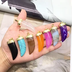 Crystal Pepper Shaped Pendant, Gemstone Horn Charm for DIY Jewelry, Rose Quartz Obsidian Turquoise Lace Agate