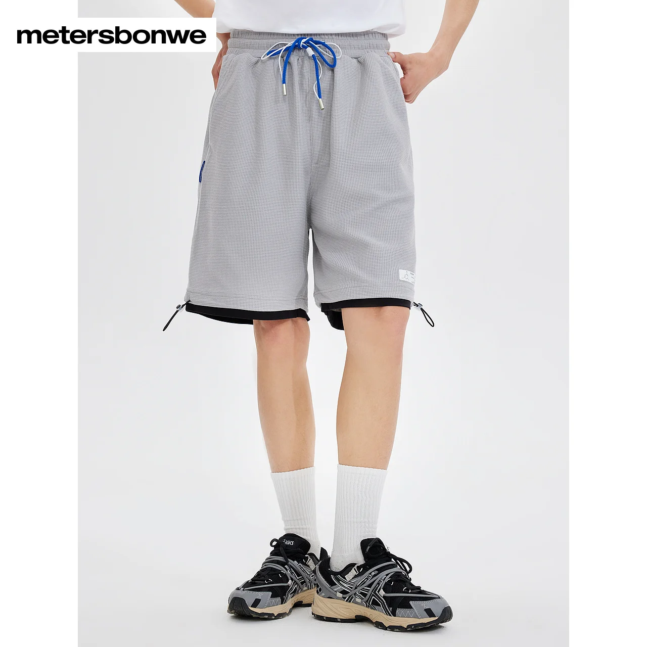 Metersbonwe-2024 New Summer Knitted Shorts For Men, Loose Trendy Pants With Contrast Drawstring, Brand Sweatpants