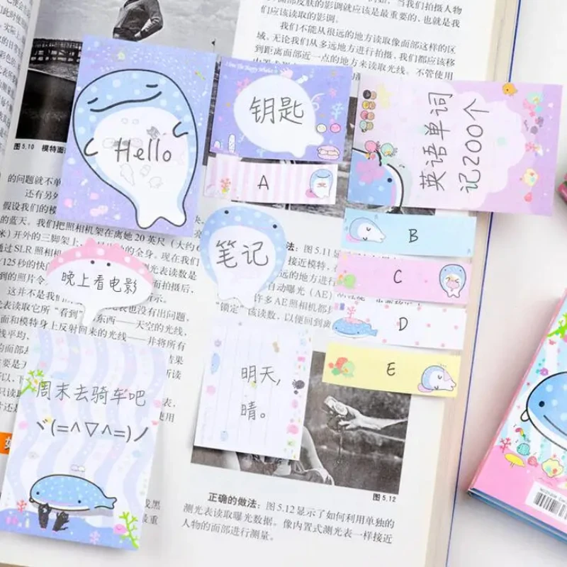 4 pcs/lot Kawaii Happy Whale 6 Folding Memo Pad N Times Sticky Notes Planner Sticker Cute School Office Supplies Stationery Gift