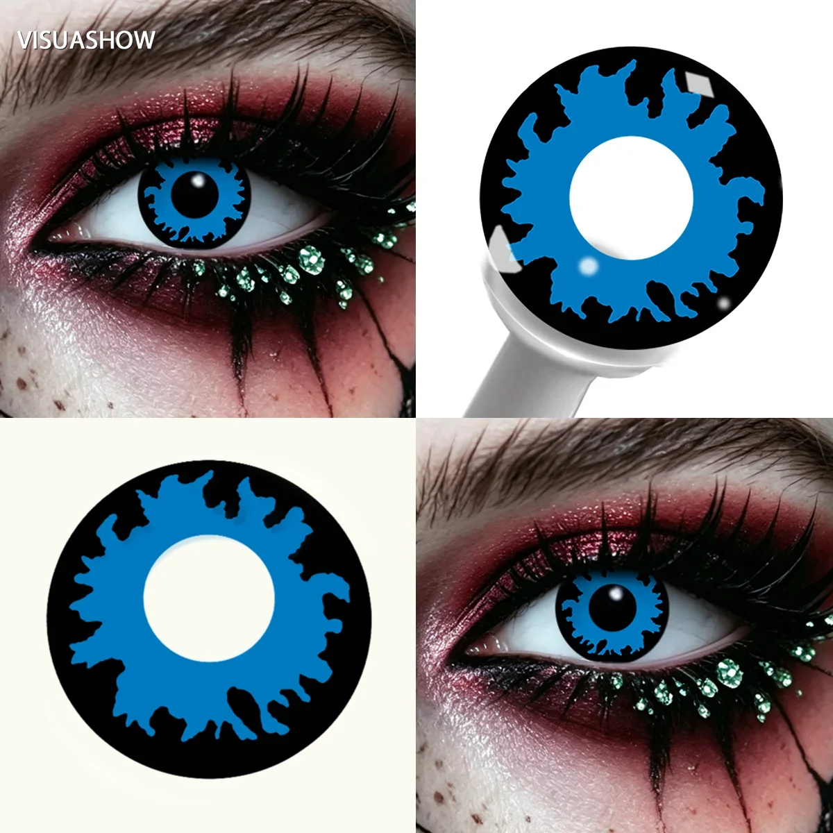 Lalens Grüne Anime-Cosplay-Farbkontaktlinsen, 1 Paar, 14,2 mm, Kosmetiklinsen für Cosplayer, Halloween, Weihnachtsfeier, Kostüm, Augen-Make-up – Detail 9