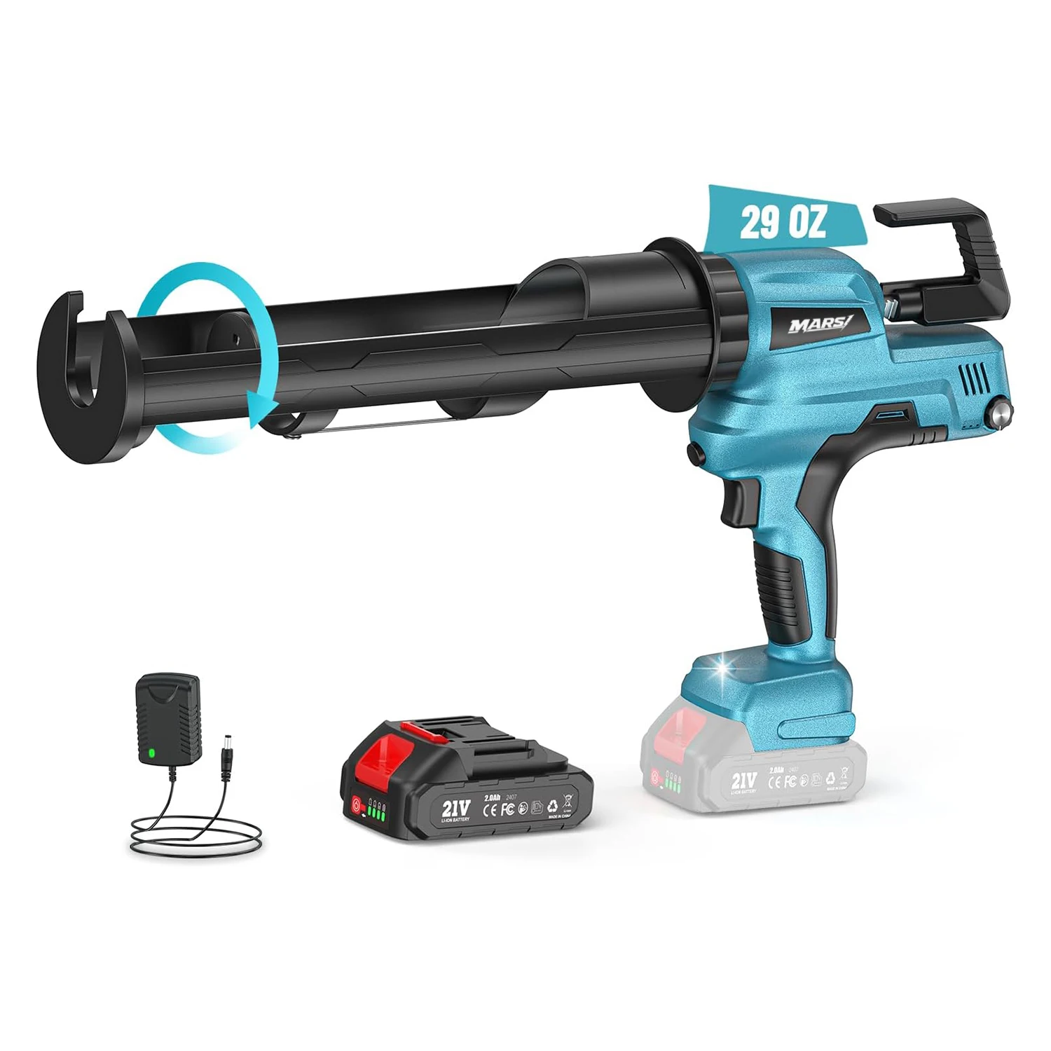 MARS Electric Cordless Caulking Gun 29oz 2000mAh Battery Stepless Speed Anti-Drip LED Light Battery Powered Filling Sealing