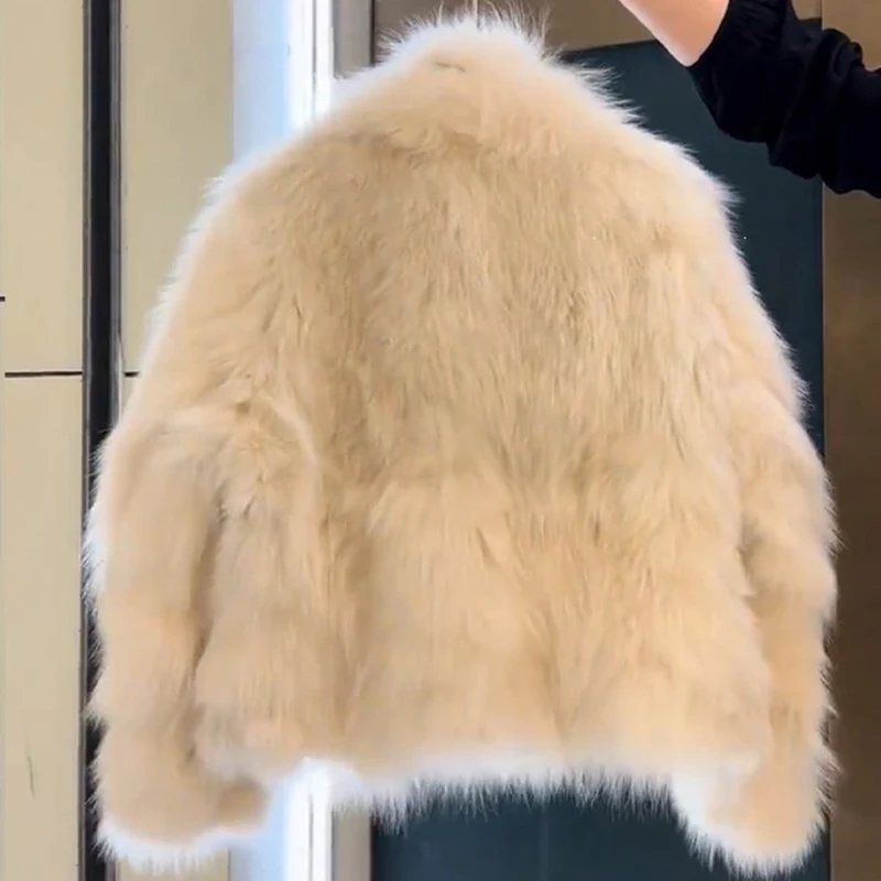 Veste en fausse fourrure de renard pour femme, manteau en peluche à col montant, élégant, boucle en cuir, vêtements d'extérieur de luxe, mode automne hiver