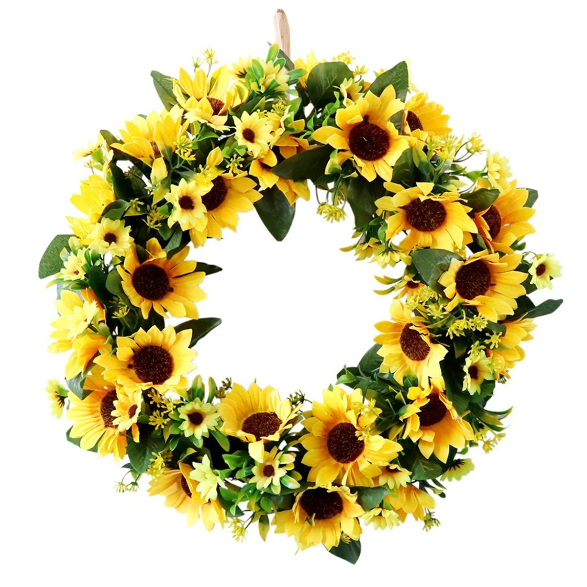 Artificial Sunflower Wreath Springtime All Year Around Flower Green Leaf for Outdoor Front Door Indoor Wall