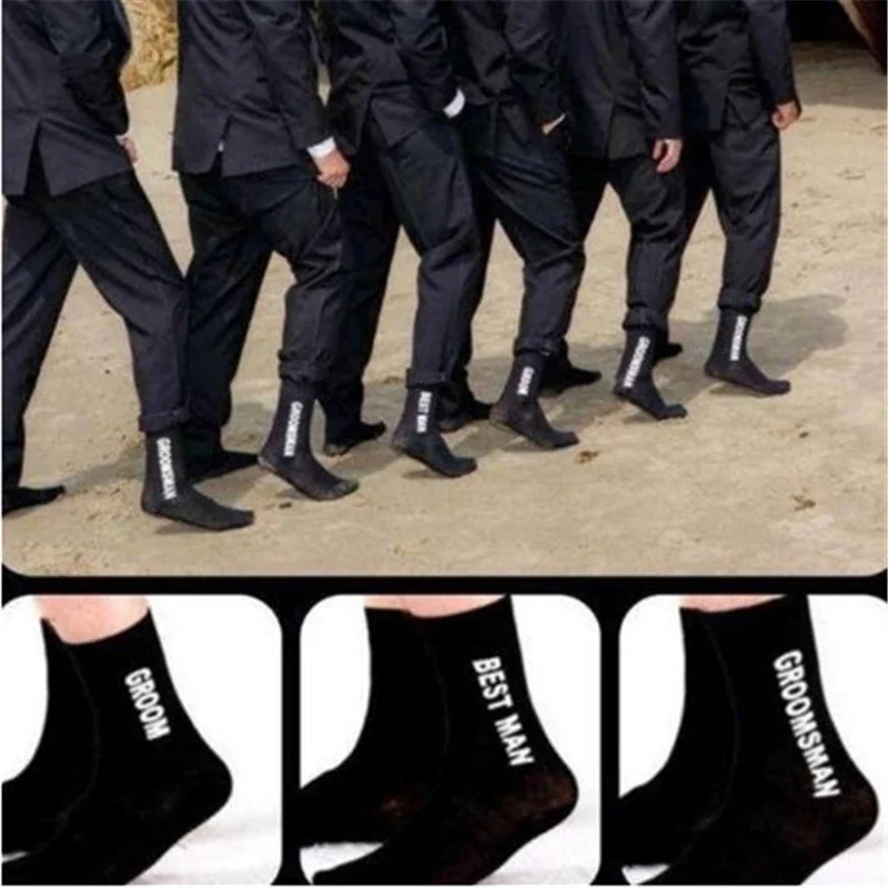 New Funny Wedding Socks Black Groomsmen Best Man Groom Happy Wedding Sokken Party Dropship