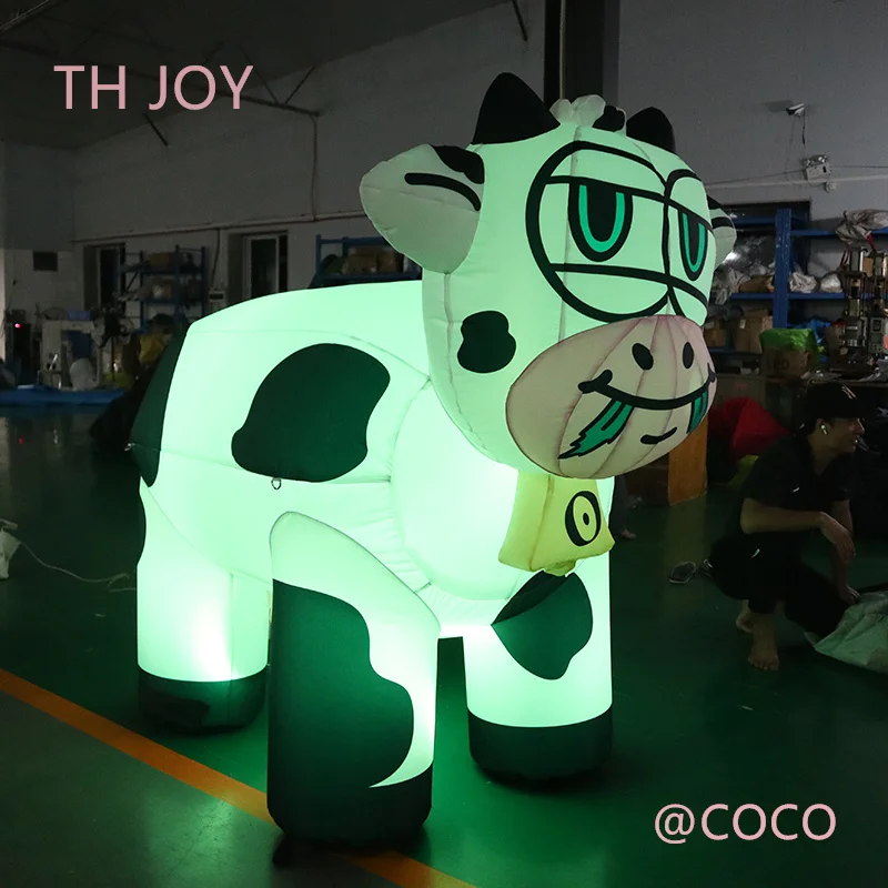 fast air ship to door,Farm animal big inflatable milk cow for advertising, 2m high milk cow balloon with led light for event