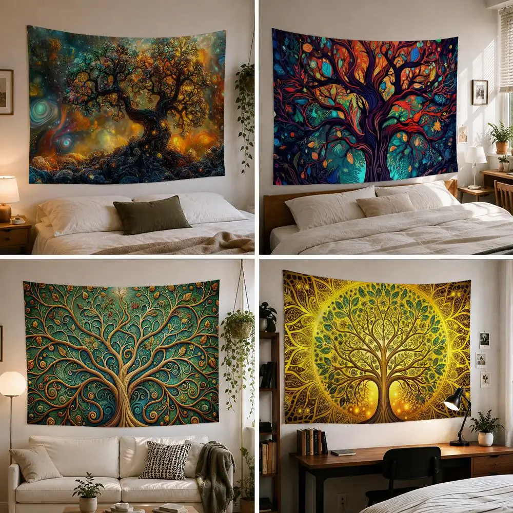Tree of Life Art Tapestry Custom Living Bedroom Party Dormitory interior Wall bohemian Decoration Attached clip