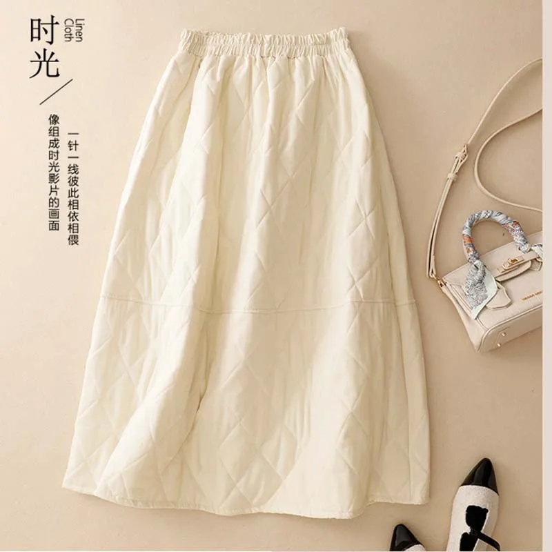 Long Cotton Skirt Literature Art Women's Winter Light Warm Skirt Plus A Word Plus Cotton Little Umbrella Skirt