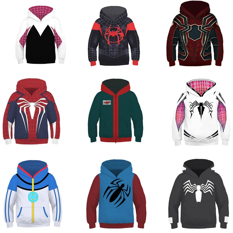 

Spiderman Costume Hooded Sweater Miles Morales Cosplay Masks Super Hero Role Play Jackets Long Sleeve Halloween Fancy Dress Up