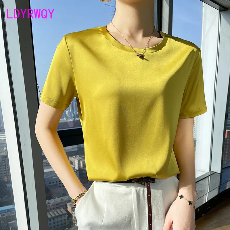 Short sleeved t-shirt women's silk cotton summer women's clothing 2024 new solid color half sleeved top white t-shirt