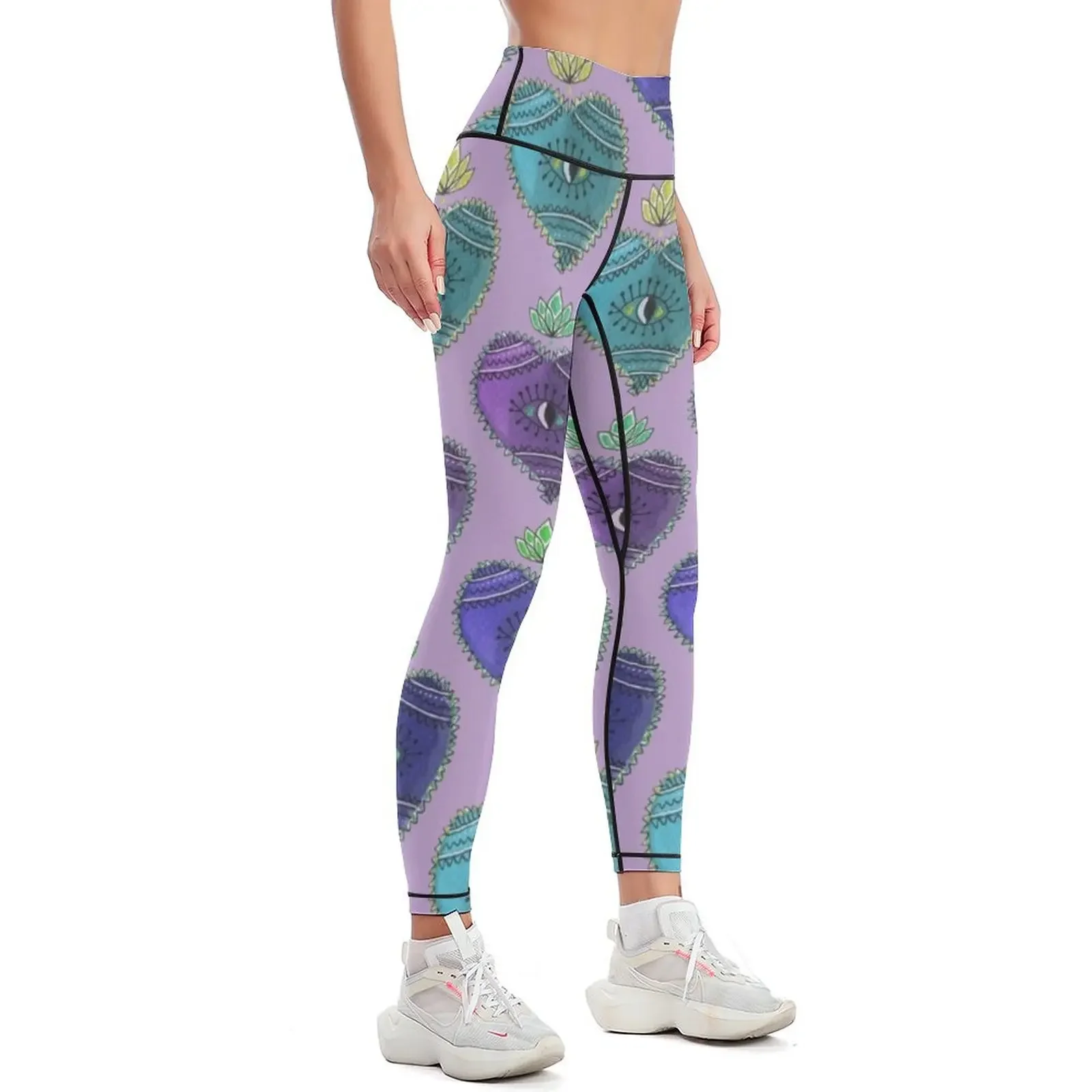 Watercolor mexican heart purple turquoise blue Leggings joggers for gym pants for girls workout shorts Womens Leggings