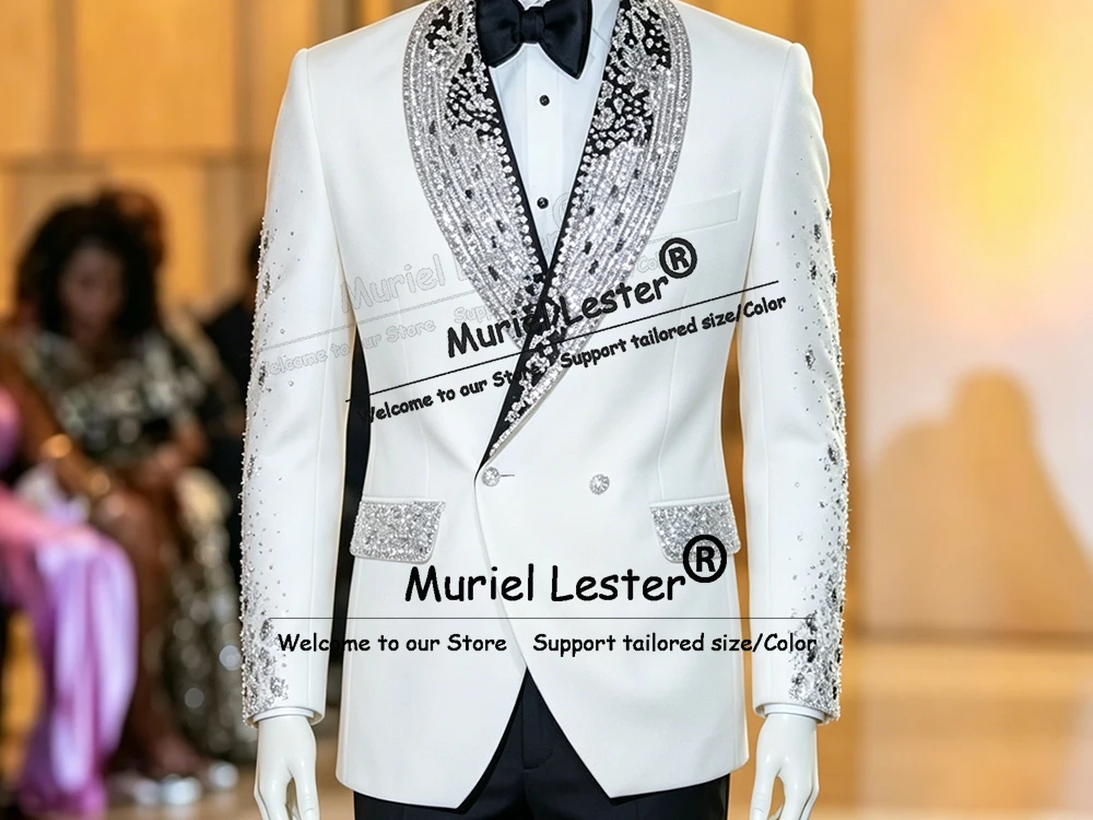 Terno Brilhante para Casamento com Detalhes em Diamante, Blazer Personalizado para Formatura, Conjunto de 2 Peças, Ternos Slim Fit para Noivos, Terno Masculino 2026