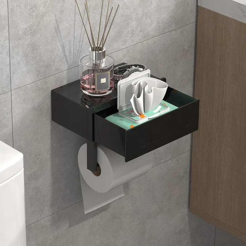 

Высококачественный черный настенный держатель для рулона туалетной бумаги с полкой для ванной комнаты