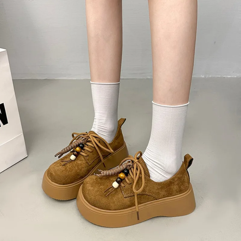 

2025 New Women's Retro Style Thick Bottom Shoes Casual Flat Loafers All-Match Summer Round Toe Flat Heels Женская Обувь